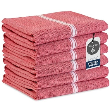 LANE LINEN Kitchen Towels Set 100 Pure Cotton Dish Towels for Kitchen Super Absorbent Kitchen Hand Towel Tea Towels Soft Durable Dish Cloths Pack of 6 14x25 Red