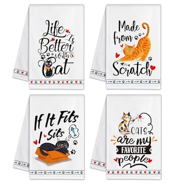 Hexagram Cat Mom Gifts for Women Lover Funny Cat Kitchen Towels Set of 4 Cute Dish Hand Towels for Housewarming Kitchen Decor