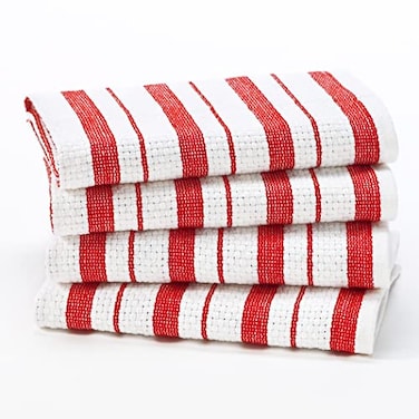 COTTON CRAFT Oversized Kitchen Towels 4 Pack 100 Cotton Basketweave Tea Dish Towels Absorbent Reusable Low Lint Quick Dry Cooking Drying Restaurant Bar Cleaning Cloth Napkin 20x30 Red Stripe