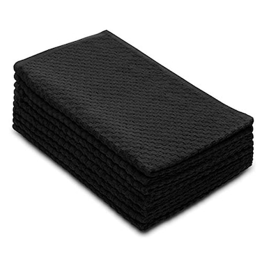 COTTON CRAFT Cotton Craft 8 Pack Euro Cafe Waffle Weave Terry Kitchen Towels 16x28 Inches Black 420 GSM quality Ringspun 2 Ply Cotton Highly Absorbent Low Lint Multi Purpose