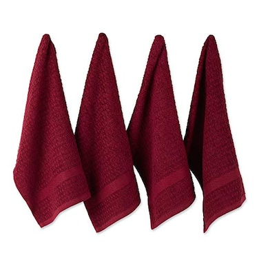 DII Basic Terry Collection Waffle Dishtowel Set 15x26 Solid Wine 4 Piece