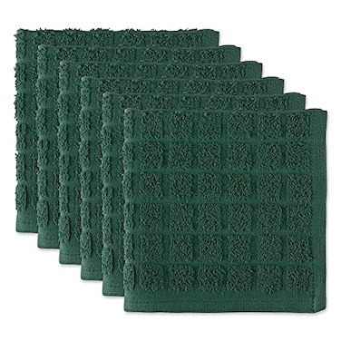 DII Basic Terry Collection Solid Windowpane Dishcloth Set 12x12 Dark Green 6 Piece