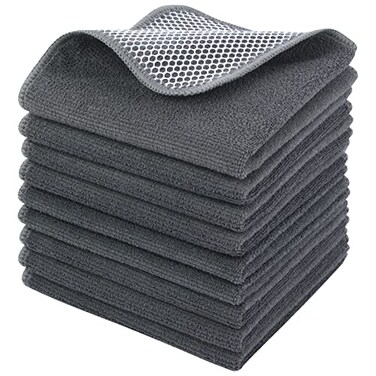 KinHwa Kitchen Washcloths for Dishes Absorbent Microfiber Dish Cloths Quick Dry Dish Rags with Poly Scour Scrub Side Ideal for Kitchen Cleaning and Housekeeping Gray 12inchx12inch 9 Pack