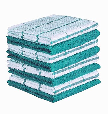 AMOUR INFINI Cotton Kitchen Dish Cloths Set of 8 Highly Absorbent Super Soft Premium Terry Cleaning Cloth 12x12 Inch Premium Dishcloths for Washing Dishes Turquoise