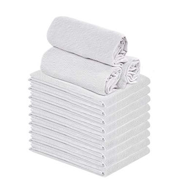 TALVANIA White Kitchen Dish Towels 12 Pack 28 x 28 Inches Soft Absorbent Tea Towel 100 Cotton Ring Spun Bar Towels Lint Free Herringbone