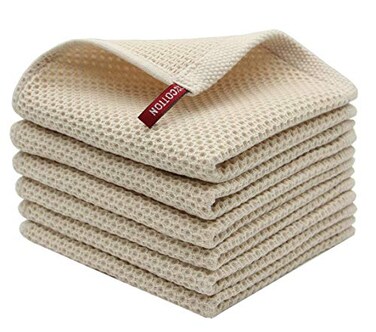 Mia'sDream Cotton Dish Rags Dish Cloths for Washing Dishes12x12 6 Pack Beige