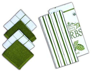 AMOUR INFINI Cotton Kitchen Towels and Dishcloths 6 Piece 4 Terry Dishcloths 12 x 12 and 2 Cotton Kitchen Towels 28 x 18 for Gifting and Decor Herbs Garden