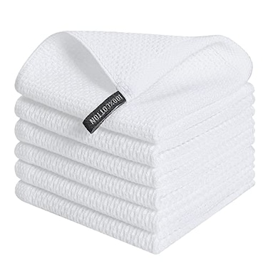 Kitinjoy 100 Cotton Kitchen Dish Cloths 12 X 12 Inches White 6 Pack Waffle Weave Ultra Soft Absorbent Dish Towels for Drying Dishes Quick Drying Kitchen Towels Dish Rags