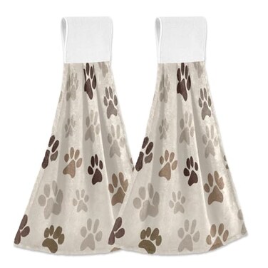 Aslsiy Dogs Paw Prints Hanging Kitchen Towels Animal Pets Bathroom Hand Tie Towel Fast Drying Dish Tea Towels for Bath Tabletop Gym Home Decor Set of 2