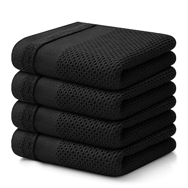 Homaxy 100 Cotton Waffle Weave Kitchen Towels 13 x 28 Inches Super Absorbent and Machine Washable Dish Towels for Drying Dishes 4Packs Black