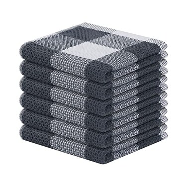 Mordimy 100 Cotton Waffle Weave Plaid Dish Cloths 12 x 12 Inches Super Soft and Absorbent Quick Drying Buffalo Check Dish Rags for Kitchen 6Pack White Dark Grey