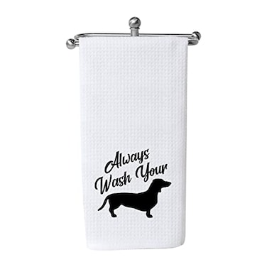 WCGXKO Funny Dachshund Gift Always Wash Your Weiner Dog Lover Gift Cute Housewarming Gift Novelty Kitchen Decor Towel Always Wash Your Weiner