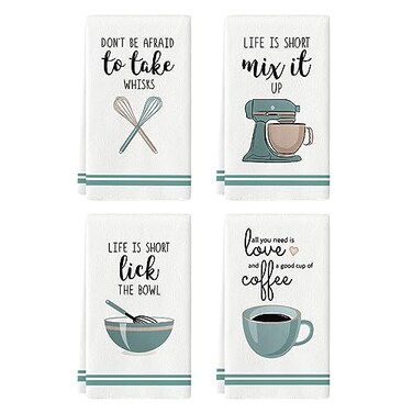 Artoid Mode Ware Funny Coffee Kitchen Towels Dish Towels 18x26 Inch Farmhouse Daily Holiday Cooking Baking Decoration Cleaning Set of 4