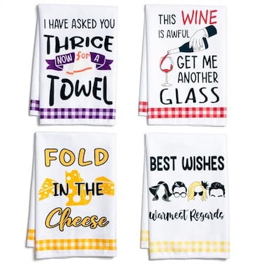 BUBOOM Funny Kitchen Towels SC Merchandise Gifts Idea Absorbent Dish Towel Set of 4 for Fans Fold in The Cheese Cute Tea Towel Housewarming Gift for Women Hostess New Home Decorations