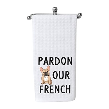 WCGXKO Bulldog Lover Gift French Bulldog Themed Kitchen Towel Pardon Our French
