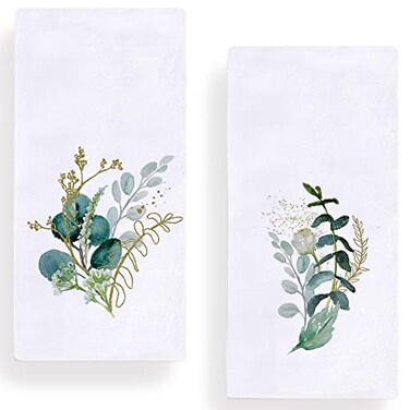 Secarond Botanical Eucalyptus Kitchen Dish Towel 18 x 28 Inch Seasonal Spring Summer Greenery Tea Towels Dish Cloth for Cooking Baking Set of 2