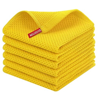 Homaxy 100 Cotton Waffle Weave Kitchen Dish Cloths Ultra Soft Absorbent Quick Drying Dish Towels 12 x 12 Inches 6Pack Yellow