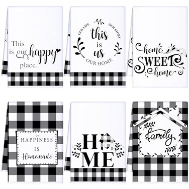 Geyoga 6 Pcs Spring Floral Kitchen Towels Flamingo Dish Hand Towels Sunflower Daisy Flower Wildflower Tea Cloths for Spring Easter Kitchen Bathroom Decor 16 x 24 InchWhiteBuffalo Plaid
