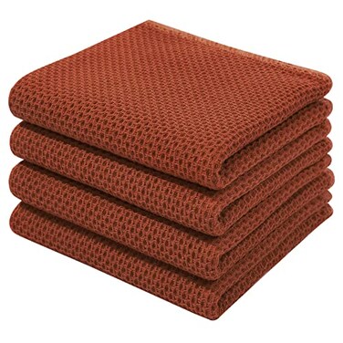 Homaxy 100 Cotton Waffle Weave Kitchen Dish Towels Ultra Soft Absorbent Quick Drying Cleaning Towel 13 x 28 Inches 4Pack Rust