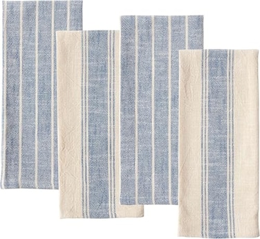 KAF Home Natural Rustic Farmhouse Slubbed Kitchen Towel 100 Cotton Dish Towel 18 x 28 Inches Soft and Absorbent Navy Set of 4