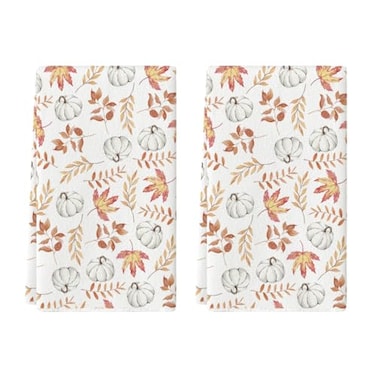 Artoid Mode Orange Leaves Pumpkin Fall Kitchen Towels Dish Towels 18x26 Inch Farmhouse Decoration Hand Towels Set of 2
