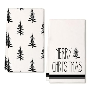 ARKENY Christmas Kitchen Towels Set of 2Black Xmas Tree Dish Towels 18x26 InchHoilday Farmhouse Home Decoration AD101