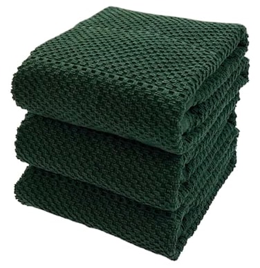 Serafina Home Kitchen Hand Towels 18 x 28 3 Pack Large 100 Cotton Soft and Absorbent Dish Towels with Hanging Loop Textured Dark Green