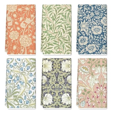 JarThenaAMCS William Morris Floral Kitchen Towel 18 x 28 Inch Wildflower Dishcloth Decorative Hand Drying Tea Towel for Baking Cooking Cleaning Party Supplies 6Pcs