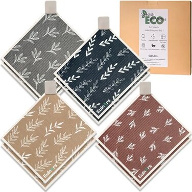 Eulnars Swedish Dishcloths 8 Pack Reusable Paper Towels with Clips Quick Drying Dish Towels Super Absorbent Cellulose Sponge Cloths No Odor Kitchen Cleaning Essentials