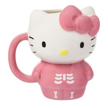 Silver Buffalo Sanrio Hello Kitty Halloween Spooky Pink Skeleton Costume Ceramic 3D Sculpted Mug 20 Ounces