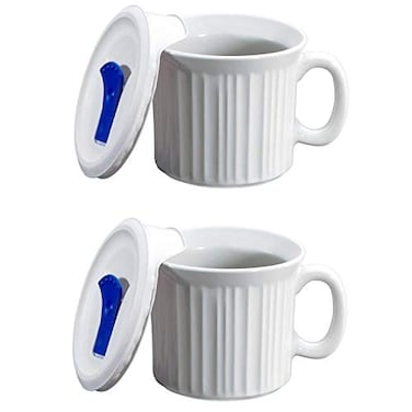 CorningWare 20oz French White Meal Mug with Plastic Vented Lid 2Pack