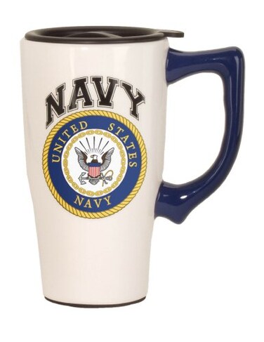 Spoontiques Ceramic Travel Mugs Navy Cup Hot or Cold Beverages Gift for Coffee Lovers