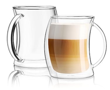 JoyJolt Caleo Collection Double Wall Insulated Glass Coffee Cups Set Of 2 13Ounces