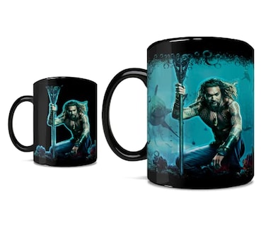 Morphing Mugs Aquaman Quest for the Trident Jason Momoa Heat Sensitive Clue Mug Full image revealed when HOT liquid is added 16oz Large Drinkware MMUGC925