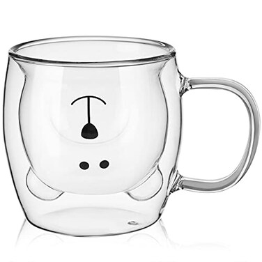 Patelai Cute Bear Tea Cup Double Wall Glass Milk Coffee Bear Mug with Handle Insulated Espresso Christmas Beer Cup Cute Birthday Gift for Women Men Valentine 250 Ml 8 4 ozWhite1 Piece