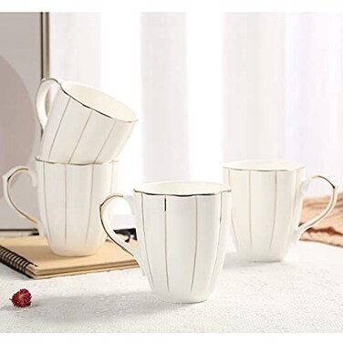 DUJUST Coffee Mug Set of 4135oz Luxury British Design with Handcrafted Golden Trims 1stClass Bonechina White and Gold Cup Set for Coffee TeaMilk BeautifulGraceful Top Fine Porcelain Cups
