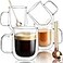 COMOME Double Walled Glass Coffee Mugs 12 oz Glass Coffee Cups Set of 4 with Spoons Clear Coffee Mug with Handles for Hot Beverages Cappuccino Latte and Tea Bags