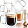 COMOME Double Walled Glass Coffee Mugs 12 oz Glass Coffee Cups Set of 4 with Spoons Clear Coffee Mug with Handles for Hot Beverages Cappuccino Latte and Tea Bags