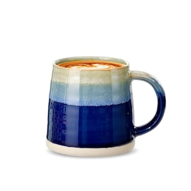fMBB Large Ceramic Coffee Mugs 13oz TeaCoffee Cups Large Handle Wide Bottom Coffee Mug Transmutation Glaze Hand Painted Mug for Home or Office Microwave and Dishwasher Safe Blue Tone