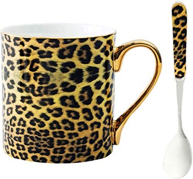 YBK Tech Novelty Coffee Mug Bone China Porcelain Tea Cup Coffee Mug for Home Kitchen Office Leopard print