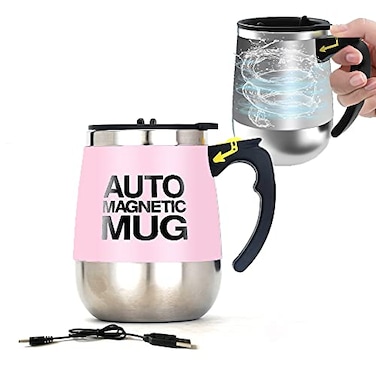 daasigwaa CuteInnovation Rechargeable Self Stirring Mug Magnetic Electric Auto Mixing Stainless Steel Cup for OfficeKitchenTravelHome CoffeeTeaHot ChocolateMilk390 ml132 ozPink