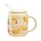 Sizikato Porcelain Mug with Lid and Straw 13 Oz Water Cup with Handle Cute Orange Pattern