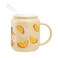 Sizikato Porcelain Mug with Lid and Straw 13 Oz Water Cup with Handle Cute Orange Pattern