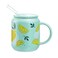 Sizikato Porcelain Mug with Lid and Straw 13 Oz Water Cup with Handle Cute Lemon Pattern