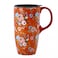 Topadorn 17oz Ceramic Coffee Mug with Lid Floral Travel Mug Orange Tall Coffee Cup LeadFree Microwave Dishwasher Safe Mug for Home Office Car Use Animal Lovers Gift