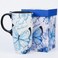 Voltogar 17 oz Ceramic Coffee Mug with Lid Blue Butterfly Floral Travel Mug Microwave Dishwasher Safe Gift Mug for Women