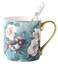 YBK Tech Bone China Porcelain Tea Cup Coffee Mug for Home Kitchen Office Birds Patterns Turquoise
