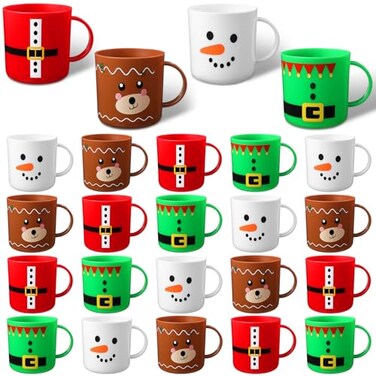 Yaomiao 24 Pcs Christmas Mugs Set Santa Snowman Elk Elf Plastic Mugs Bulk Christmas 7 oz Cups Gifts for Holiday Party Supplies 4 Styles