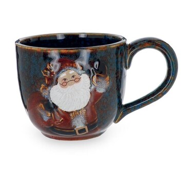 burton+BURTON burtonBURTON Large Santa With Bag on Marbleized Soup Mug 30 Oz Kitchen Accessories Blue and Brown 9748576