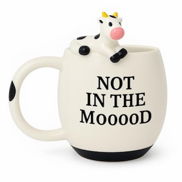 Decodyne Funny Cow Coffee Mug White Elephant Gifts for Adults Gag Gifts for Adults Cute Stuff For Women and Men Funny Coworker Office Cool Stuff 14 Ounce